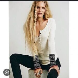 FREE PEOPLE ALPINE CUFF THERMAL TOP WHITE/CREAM LG